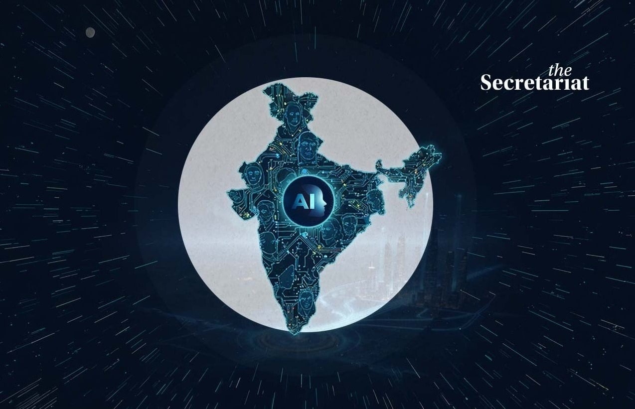 Digital interface depicting artificial intelligence applications in education, governance and techno