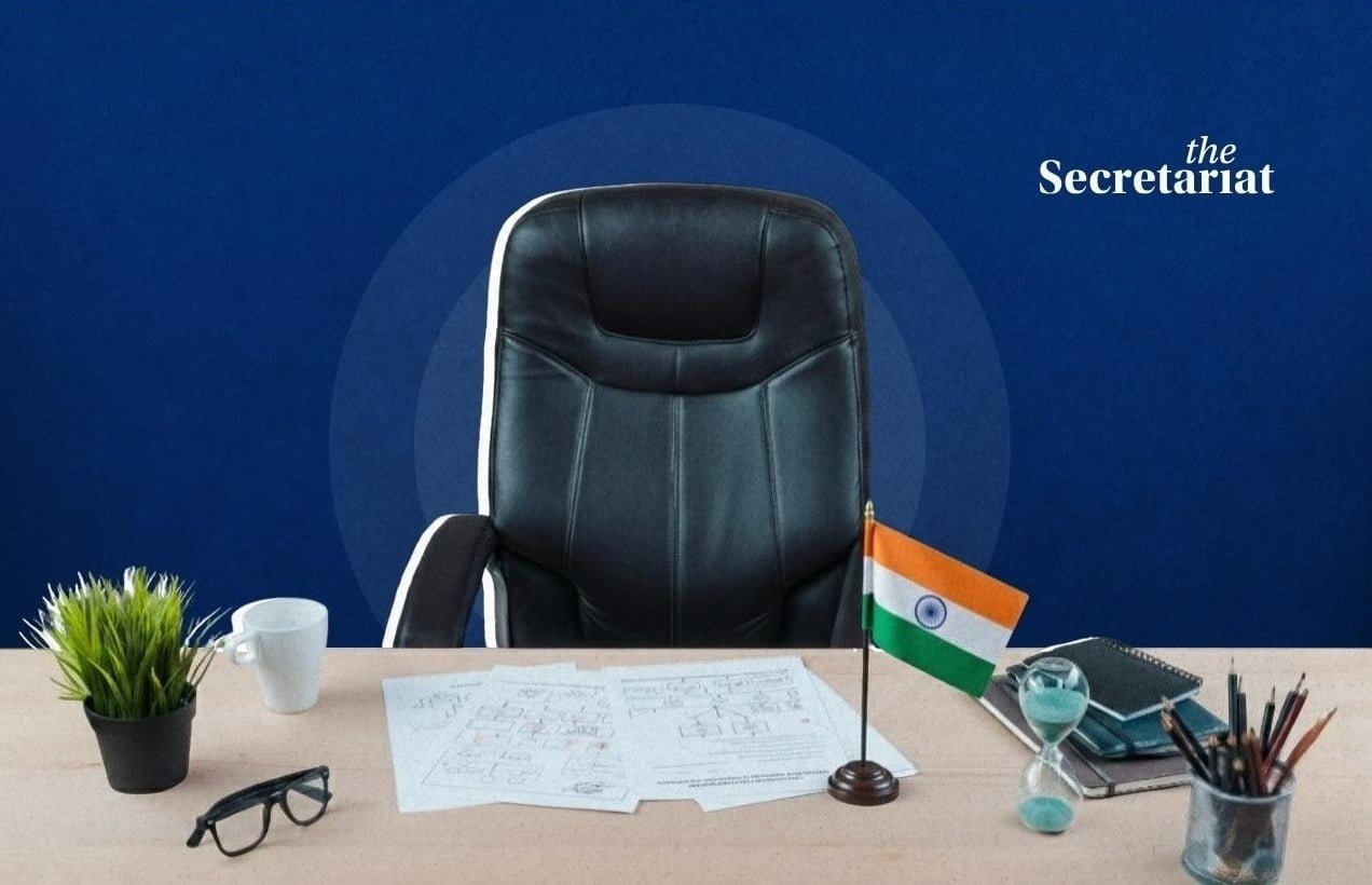 Empty government office desk with Indian flag symbolising new JS-level appointments