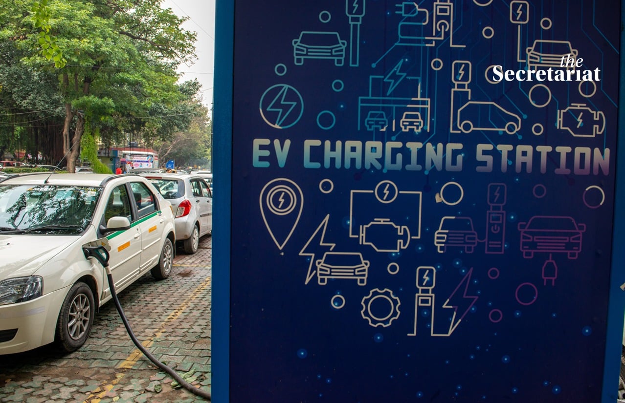 Car at EV charging station